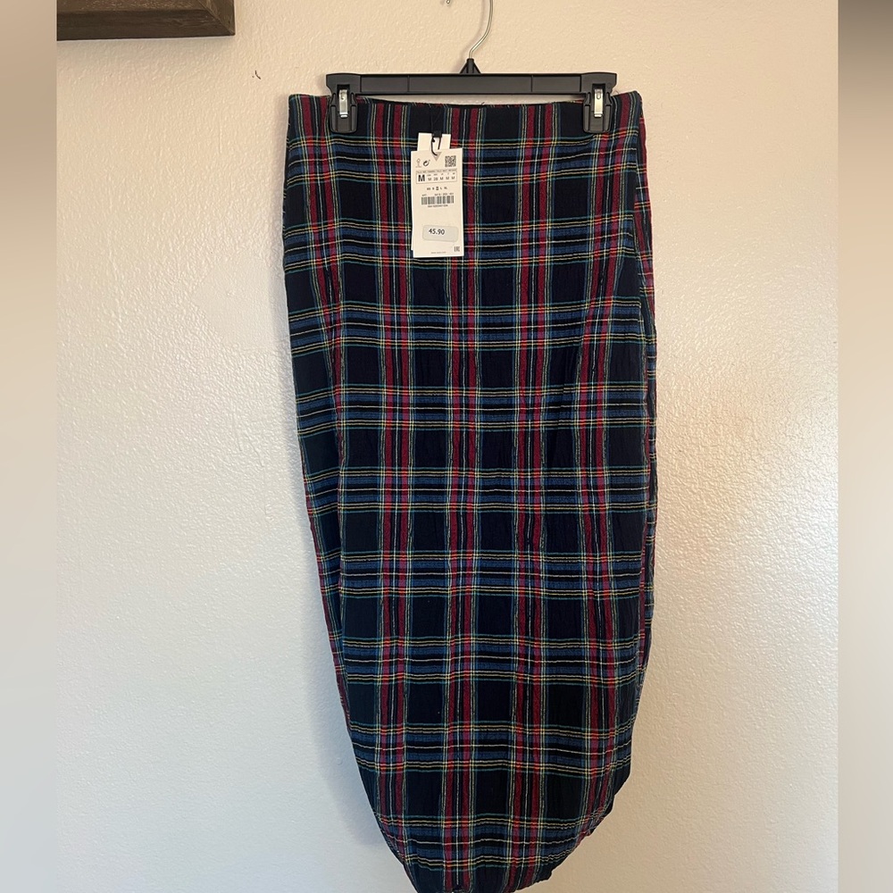 Zara Multicolor Plaid Midi Skirt